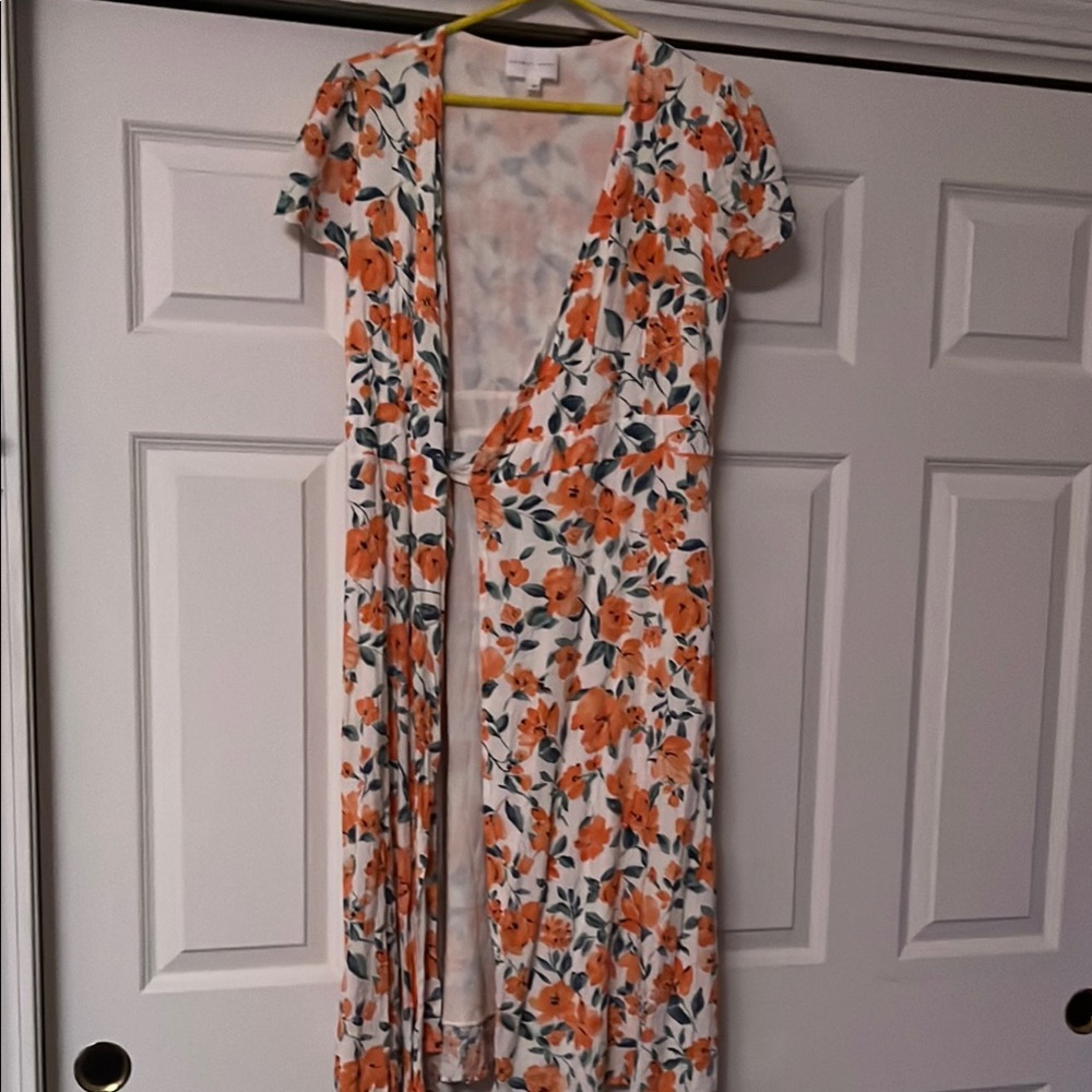 French Grey Floral Maxi Dress - Orange and White